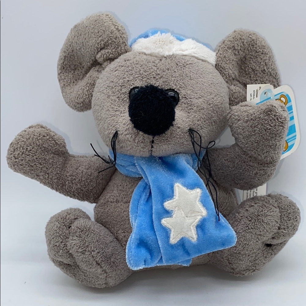 Christmas Holiday Plush Gray Mouse Plush Stuffed Animal Blue Hat Scarf Loblaws